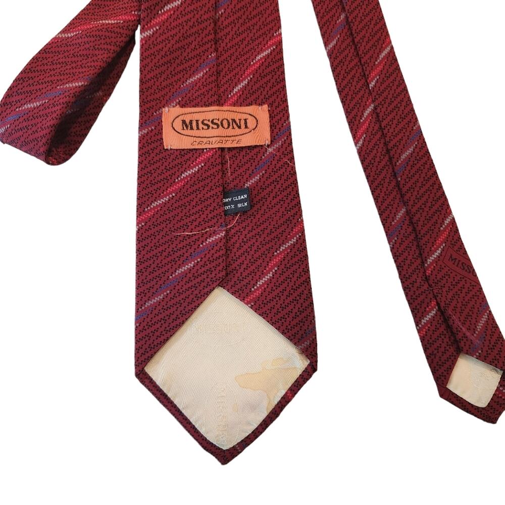 Missoni Tie 100% Silk Necktie Burgundy - Picture 4 of 5